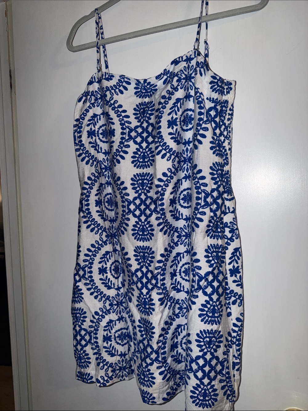 Pink Lily Blue and White Spaghetti Strap Romper